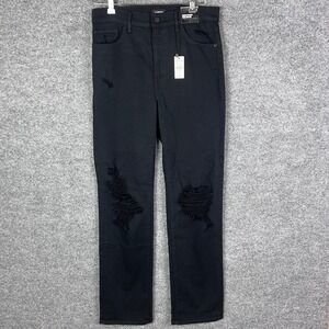 Express Modern Straight‎ Super High Rise Distressed Black Denim Jeans Size 8R